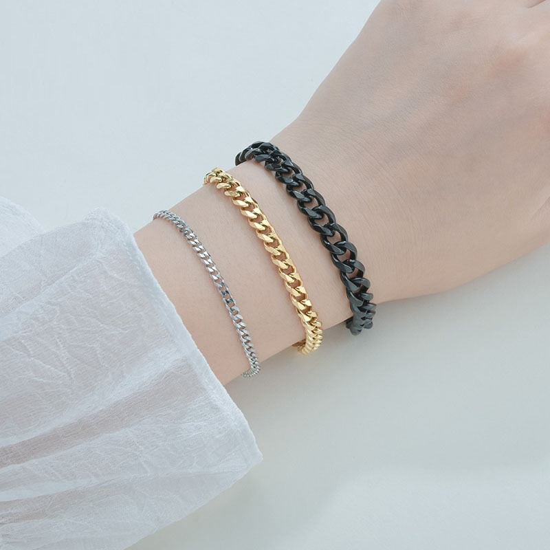 Stainless Steel Bracelets For Men Blank Color Punk Curb Cuban Link Chain Bracelets On the Hand Jewelry Gifts trend