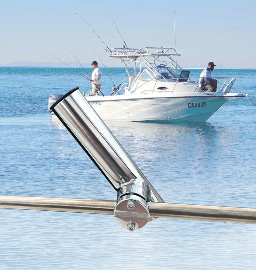 2PCS Stainless Steel Clamp-On Fishing Rod Holders