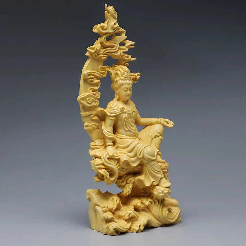 Wooden Guanyin: Tranquil Buddha Sculpture for Stylish Living Room Decor