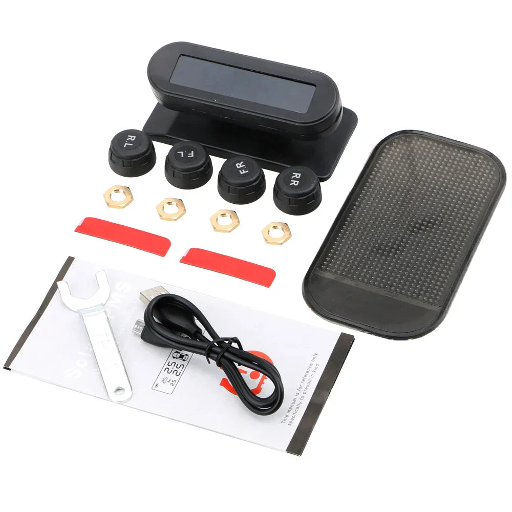 Solar Powered Wireless Tire Pressure Monitoring System with LCD Display Black