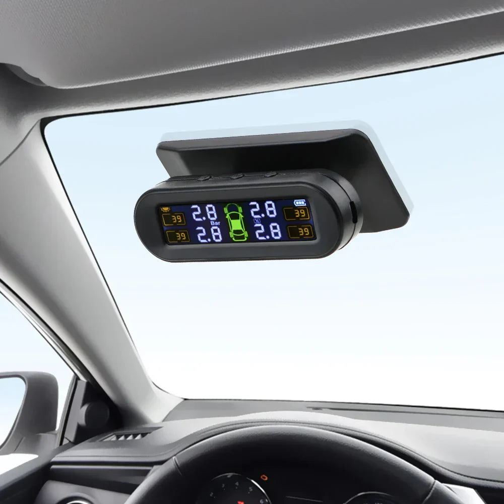 Solar Powered Wireless Tire Pressure Monitoring System with LCD Display Black