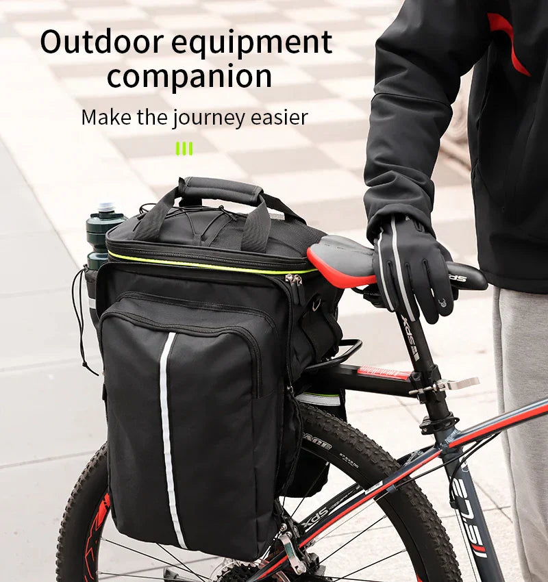 3-in-1 Waterproof Bike Trunk Bag Canvas Travel Luggage Black