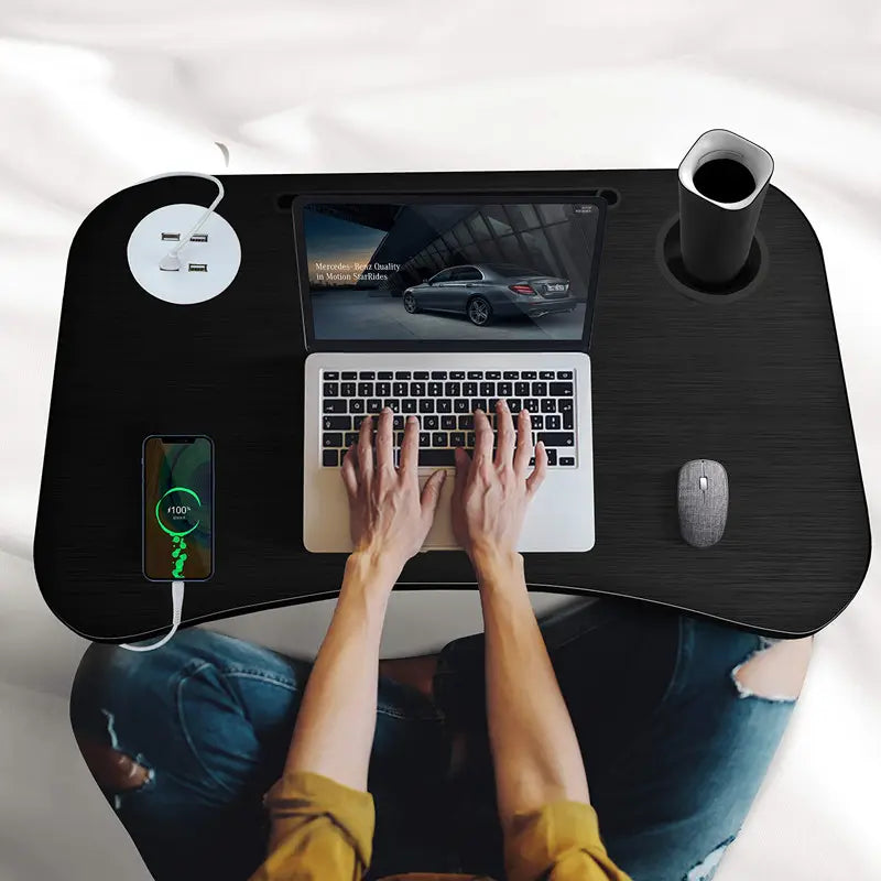 Laptop Desk Bed Table Tray Folding Breakfast Table Portable Lap Standing Desk Notebook Stand Reading Holder For Bed/Sofa Large Lap Desk With Usb-Charger And Cup-Holder