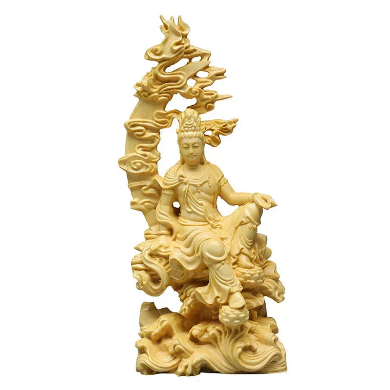 Wooden Guanyin: Tranquil Buddha Sculpture for Stylish Living Room Decor