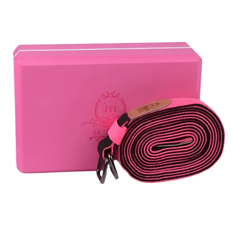 High-Density Hard Eva Yoga Block With Belt (Pink)