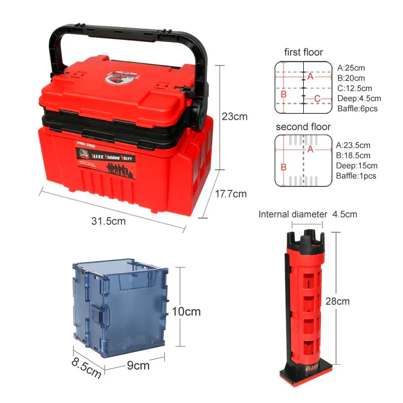 Multifunction Fishing Tackle Box With Rod Holder