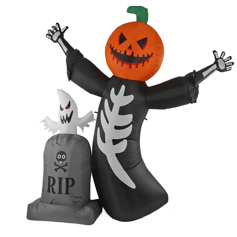 Inflatable Pumpkin Skeleton Halloween Yard Decor -  8Ft