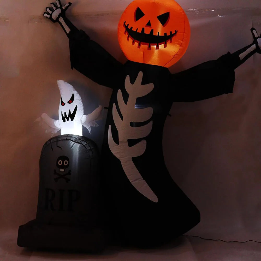 Inflatable Pumpkin Skeleton Halloween Yard Decor -  8Ft