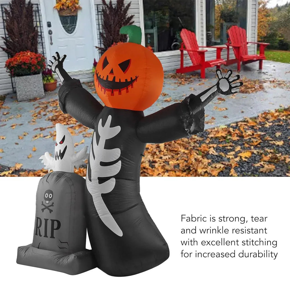 Inflatable Pumpkin Skeleton Halloween Yard Decor -  8Ft