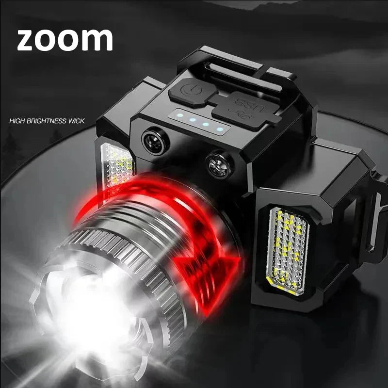 Led Sensor Headlamp Rechargeable Camping Search Light