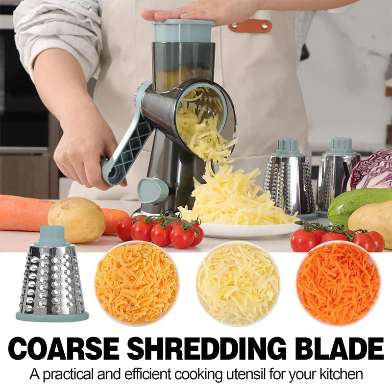 3-In-1 Rotary Cheese Grater – Versatile Manual Vegetable Slicer & Nut Grinder (Blue)