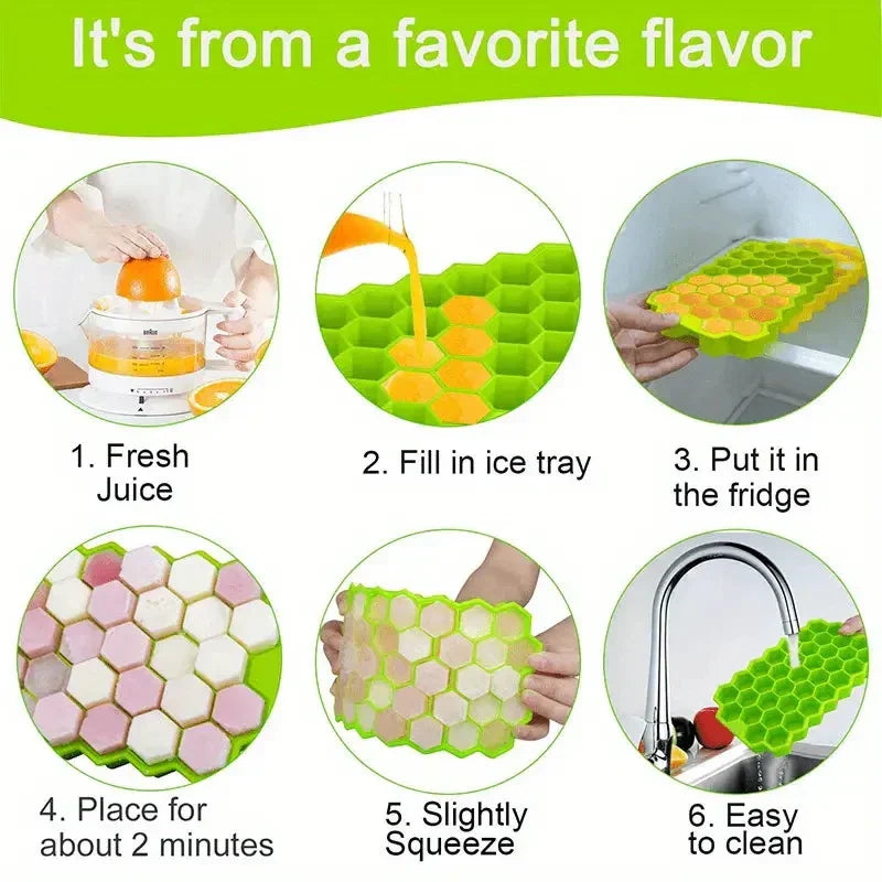 2 Pcs Silicone Honeycomb Ice Cube Tray With Lid