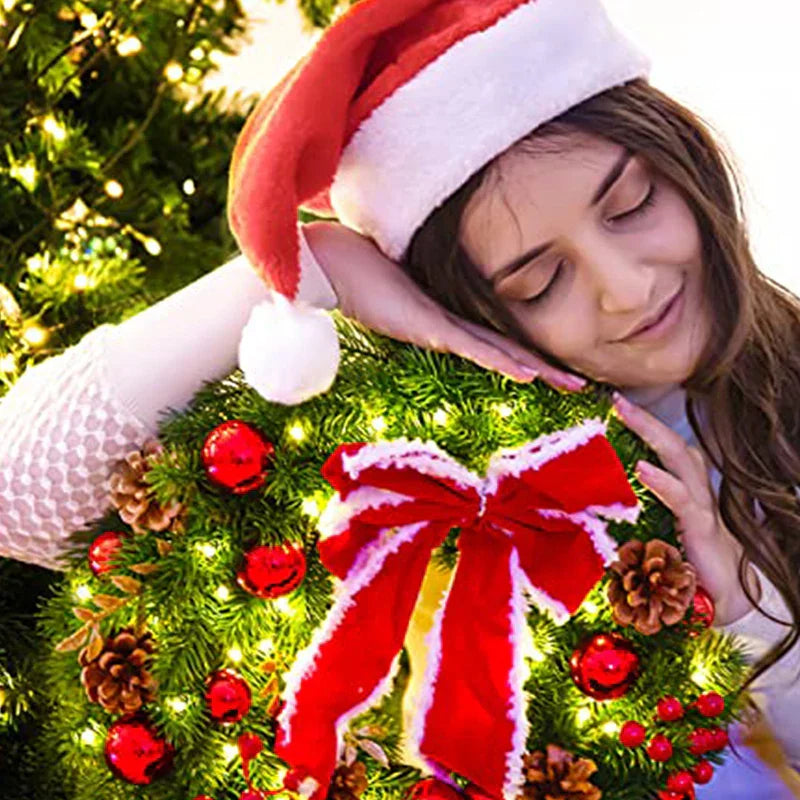 Led Christmas Wreath With Large Red Bow And Colored Balls