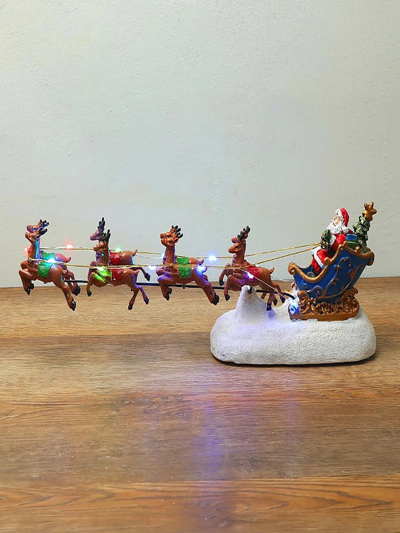Light-Up Christmas Village House Decoration Set With Santa Sleigh
