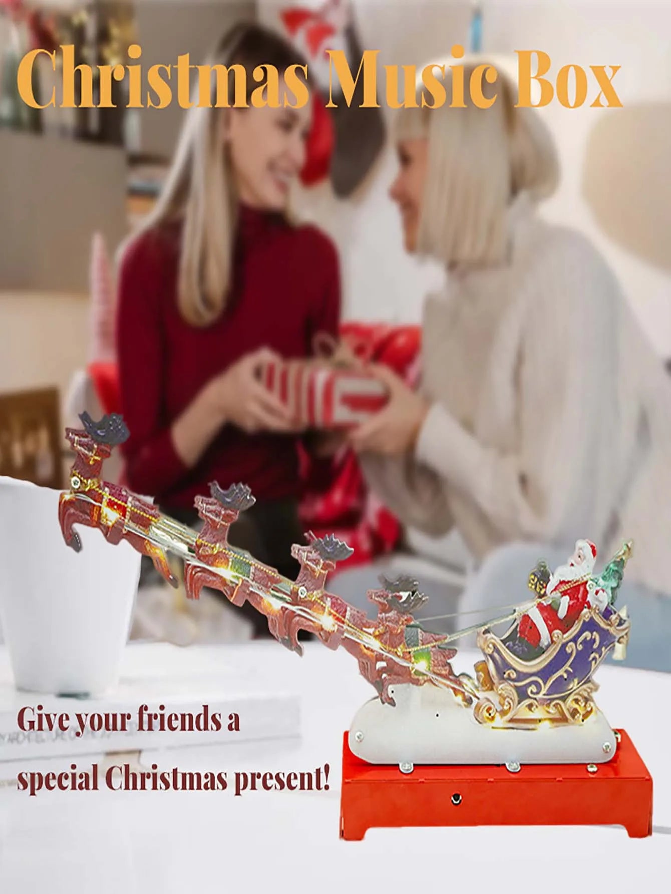 Light-Up Christmas Village House Decoration Set With Santa Sleigh