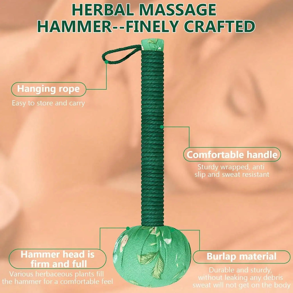 Long Handled Wormwood Massage Hammer Green