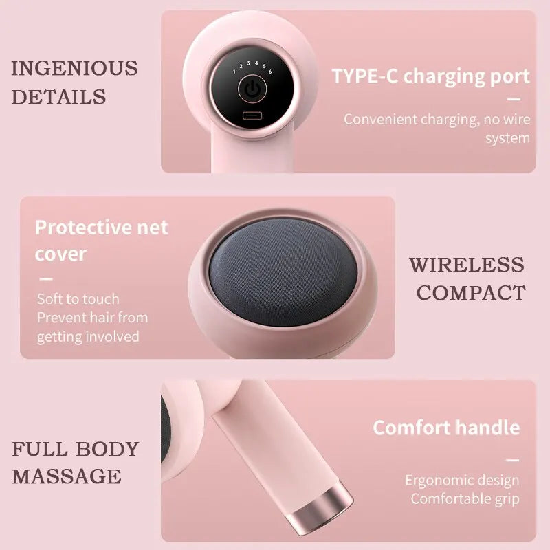 Portable Wireless Massage Gun Handheld Fat Pushing Machine Pink