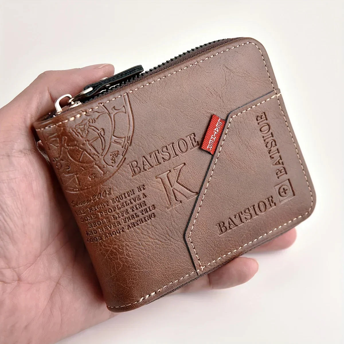 Men'S Pu Leather Zipper Wallet With Card Holder
