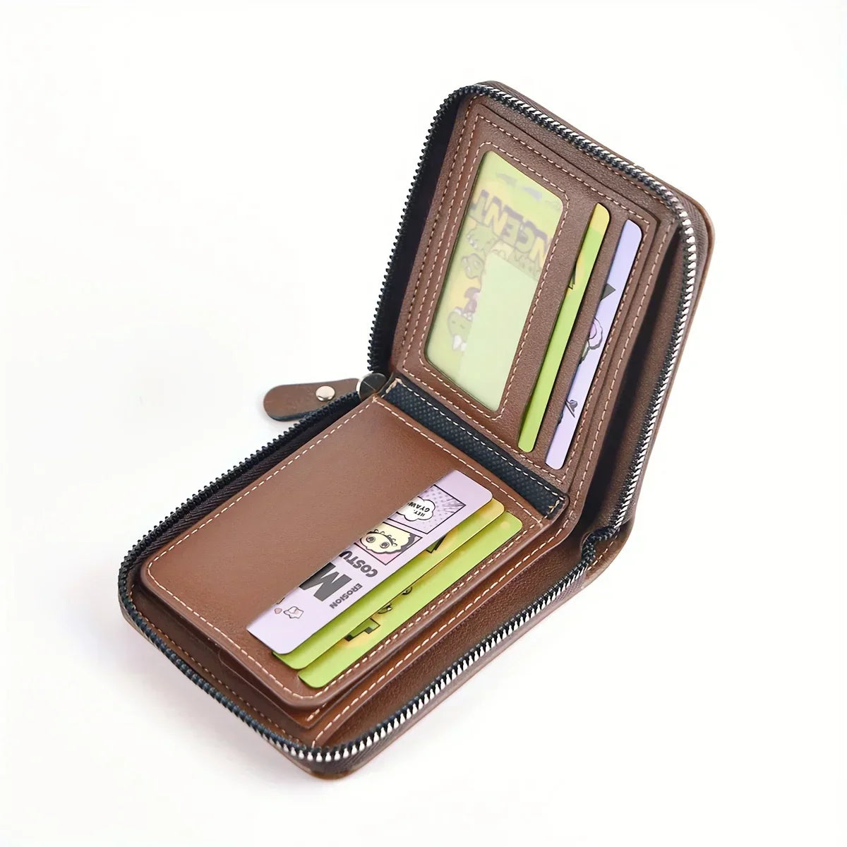 Men'S Pu Leather Zipper Wallet With Card Holder