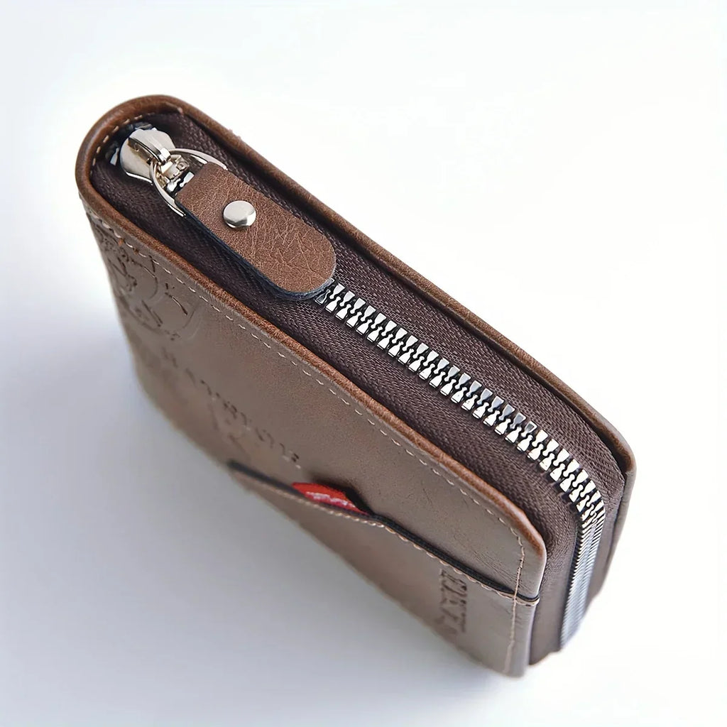 Men'S Pu Leather Zipper Wallet With Card Holder