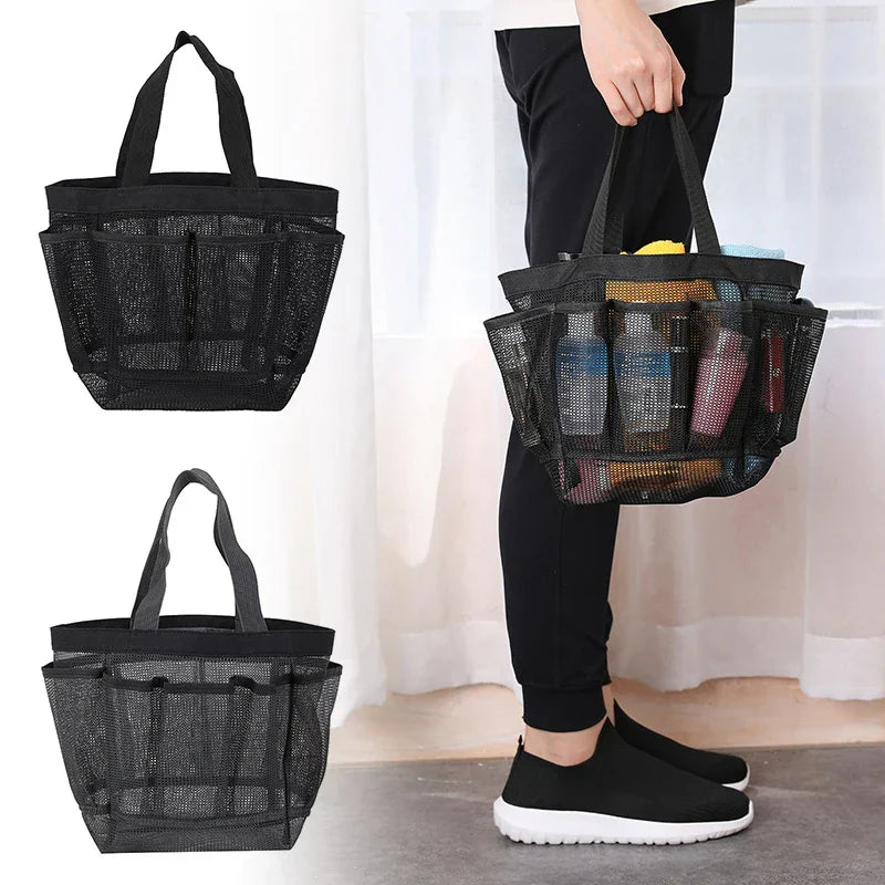 Portable Mesh Shower Caddy With 8 Pockets