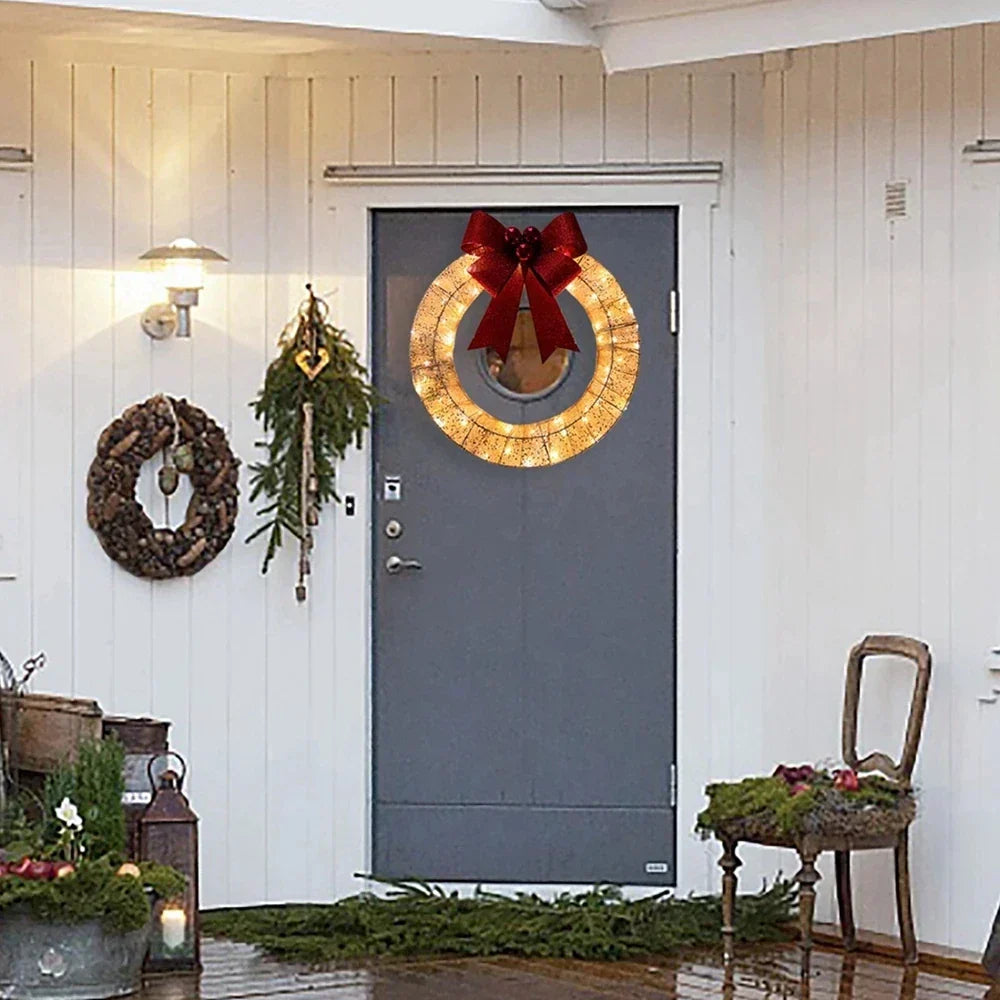 Metal Christmas Wreath With Clear Led Lights