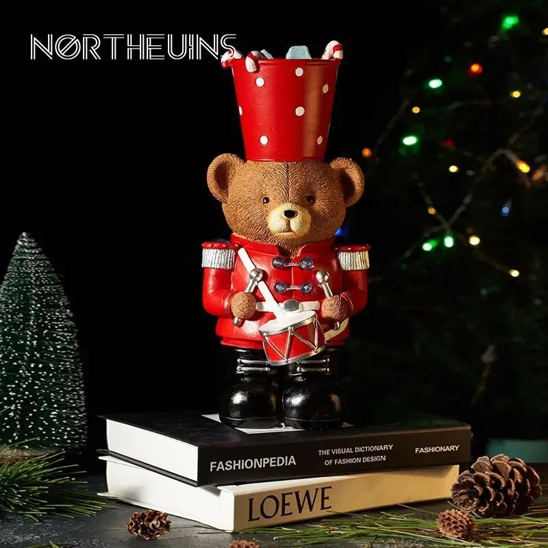Resin Brown Bear Guard Drummer Festival Decoration - 30Cm