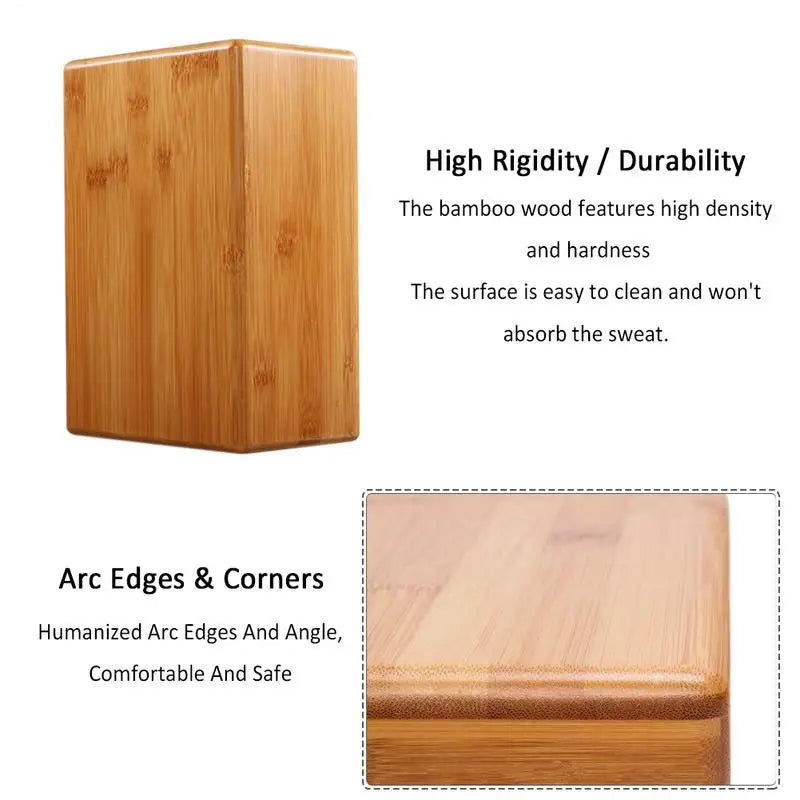 Natural Bamboo Yoga Block Non-Slip Fitness (Brown)