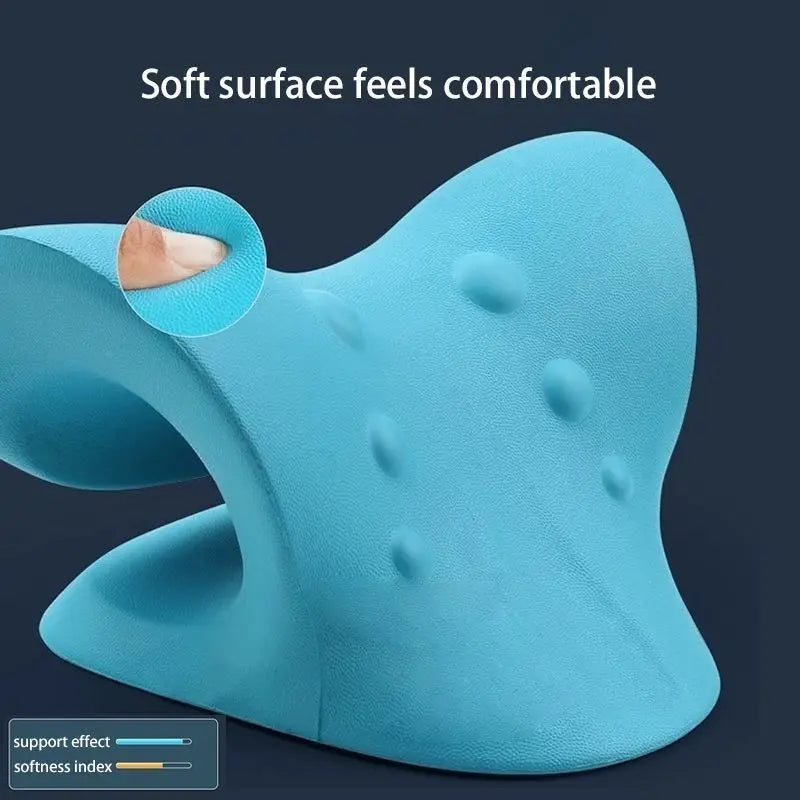 Neck & Shoulder Stretcher Chiropractic Cervical Traction Pillow Blue