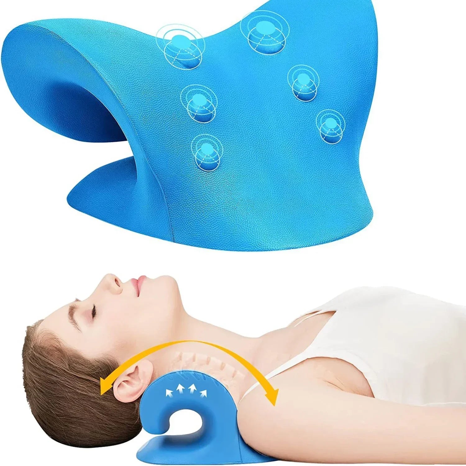 Neck & Shoulder Stretcher Chiropractic Cervical Traction Pillow Blue