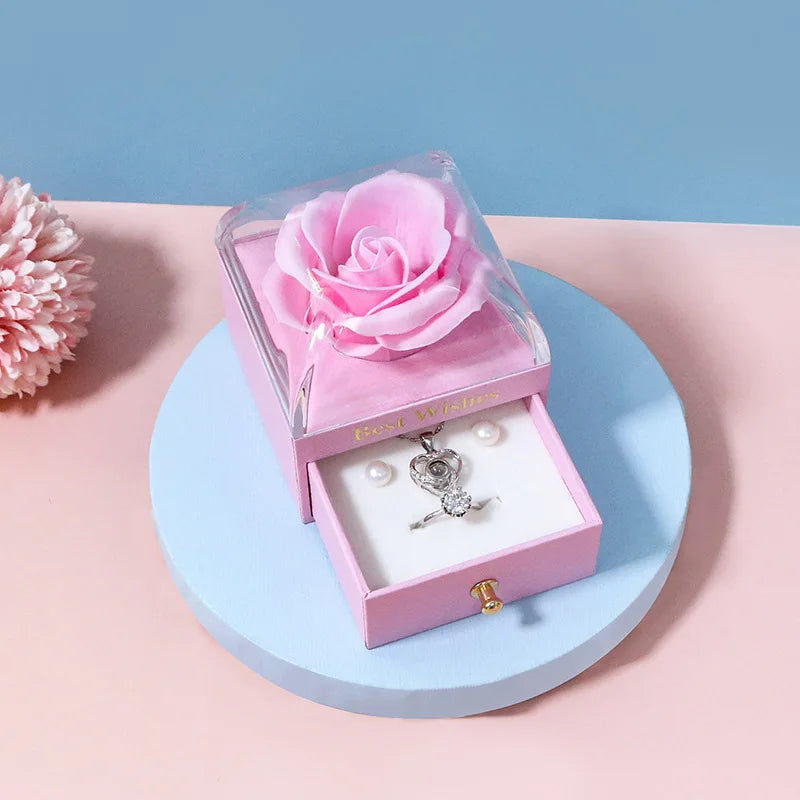 Valentine'S Gift Pink Flower Jewelry Box