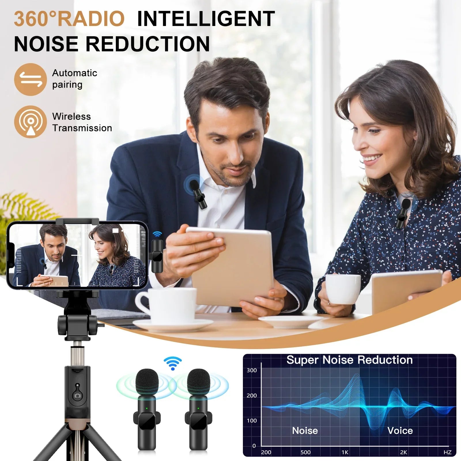 Wireless Lavalier Microphone for iPhone Android Live Recording