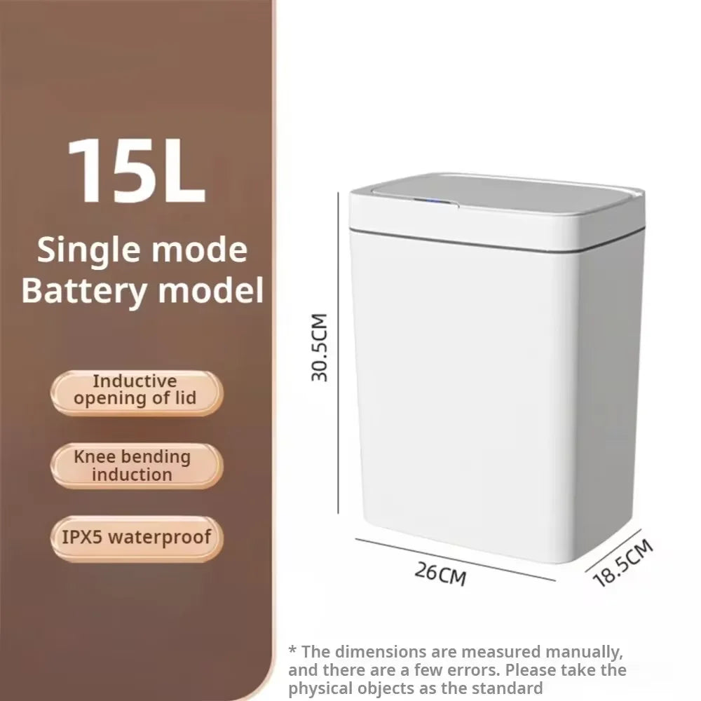 15L Smart Sensor Trash Can – Automatic Bagging, Battery-Powered (White)