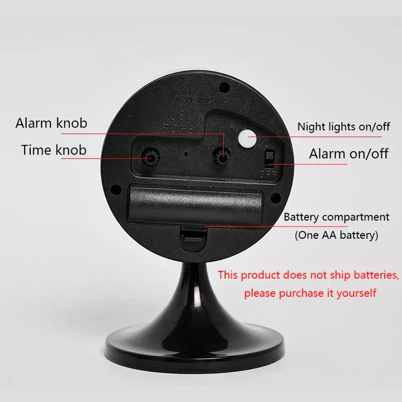 Nordic Vintage Metal Alarm Clock Silent Table Clock with Nightlight Black