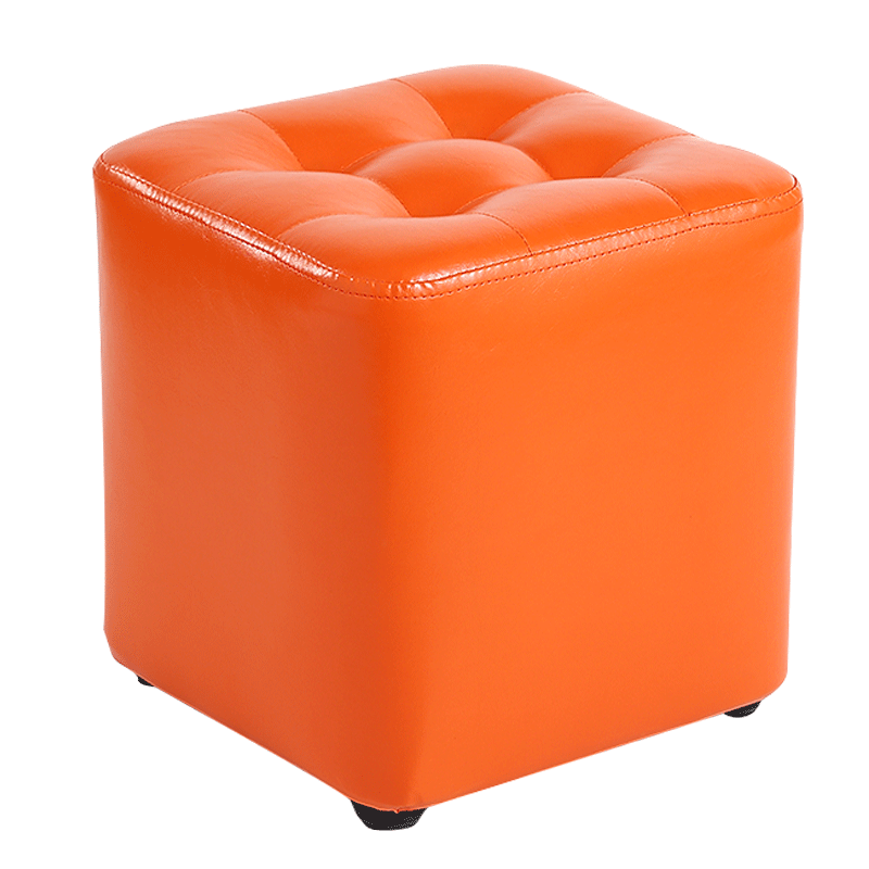 Orange Square Stool With Solid Wood Frame