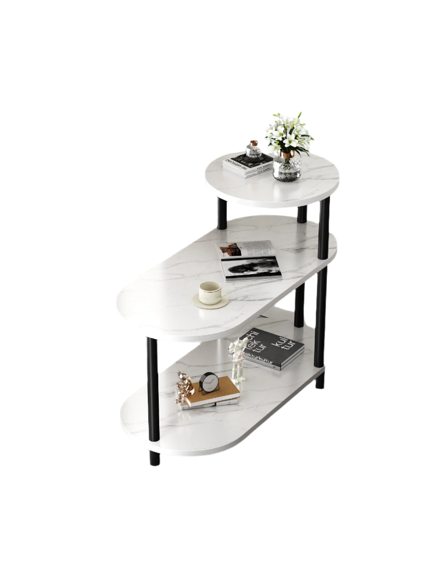 White Stone Pattern Side Table With Upgraded Thick Wooden Legs
