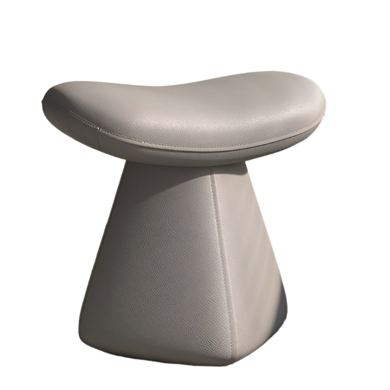 Light Gray Makeup Stool With Solid Wood Frame