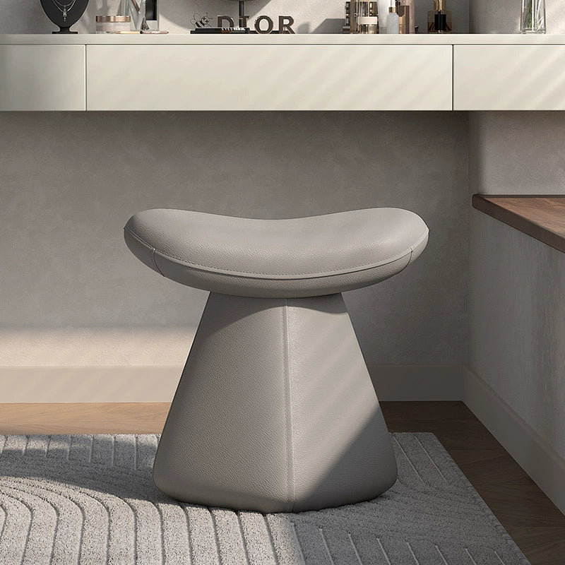 Light Gray Makeup Stool With Solid Wood Frame