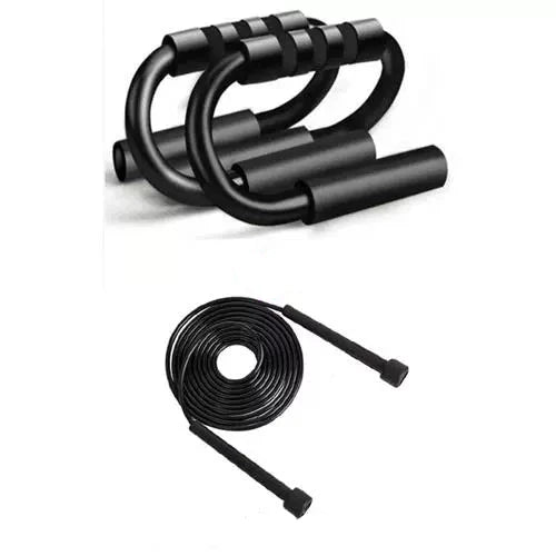 Black Push-Up Stand And Sports Skipping Rope Set
