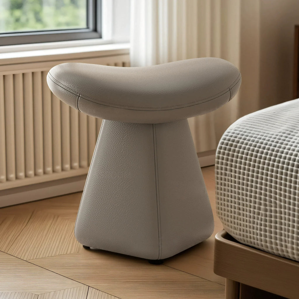 Light Gray Makeup Stool With Solid Wood Frame