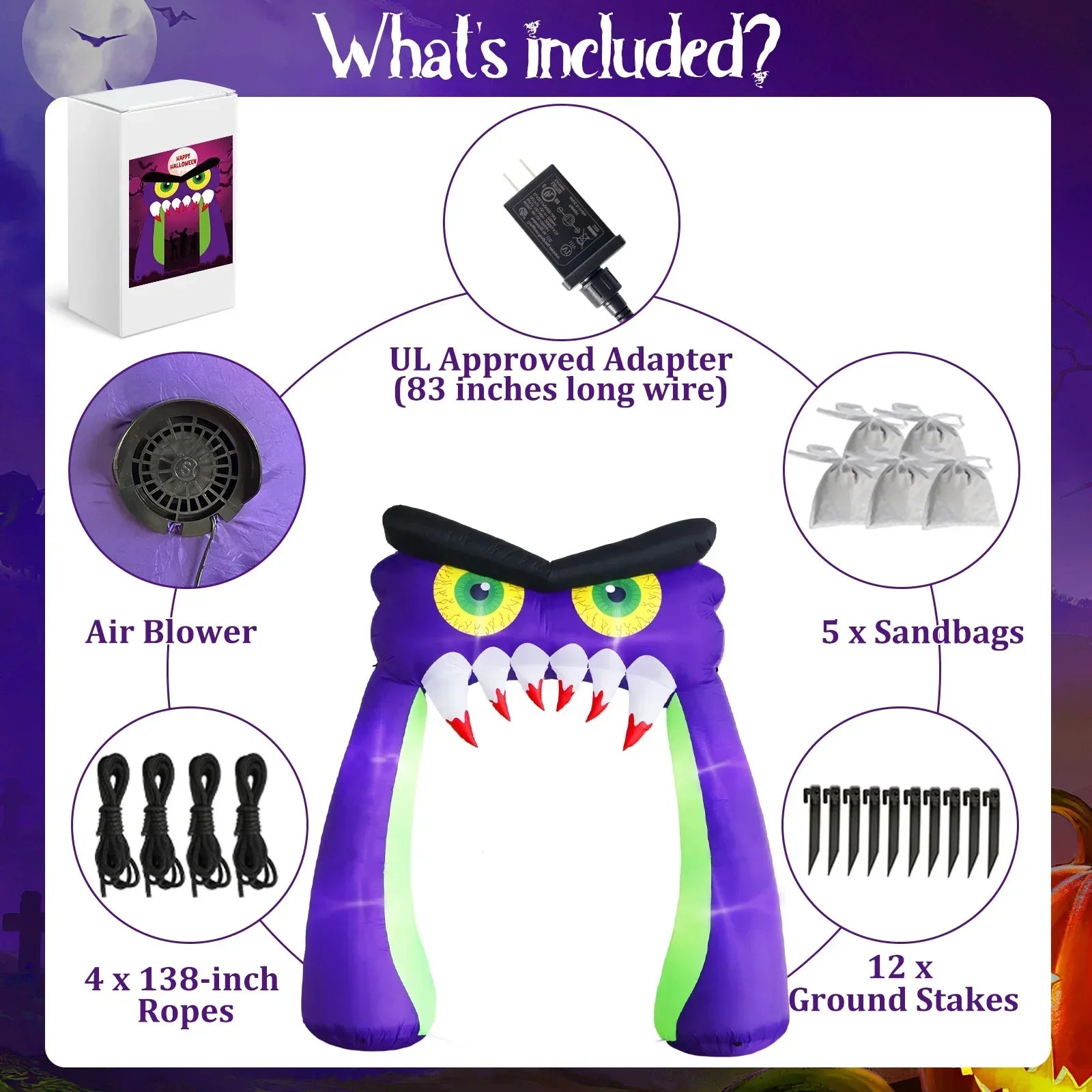 10Ft Giant Owl Halloween Inflatable Archway With Led Lights