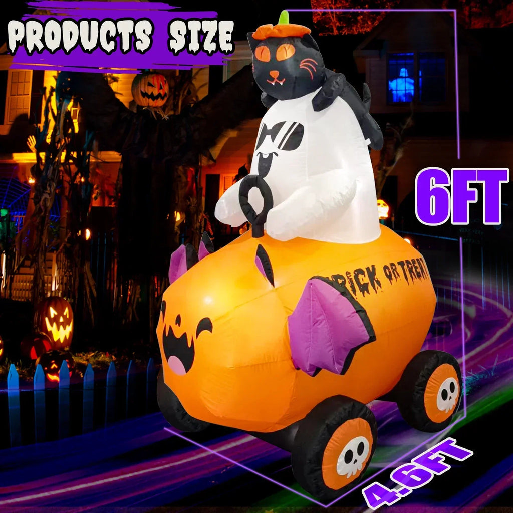 Halloween Inflatable Ghost With Pumpkin Cart - 6Ft