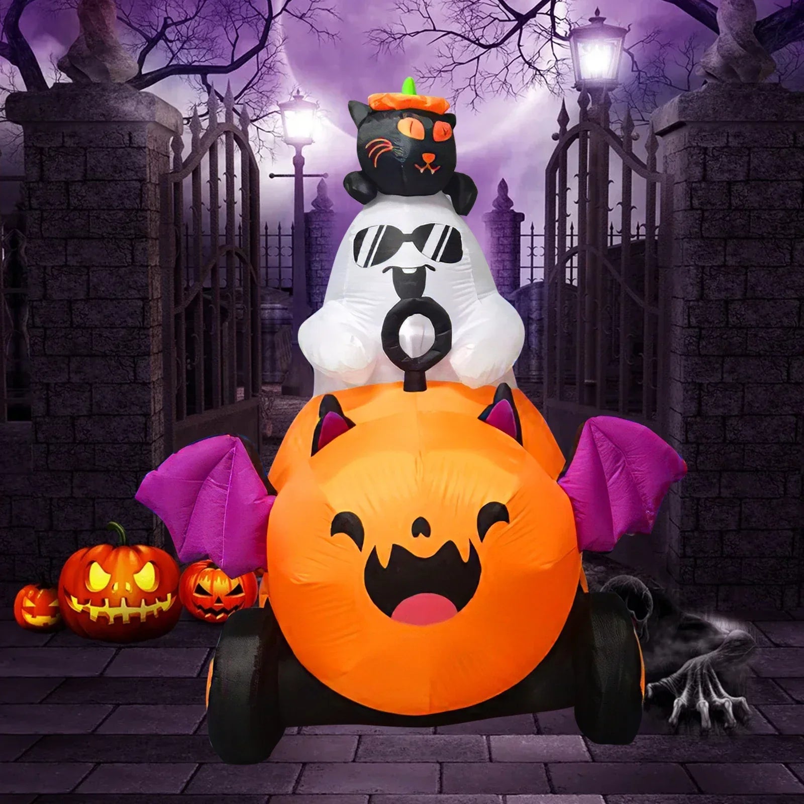 Halloween Inflatable Ghost With Pumpkin Cart - 6Ft