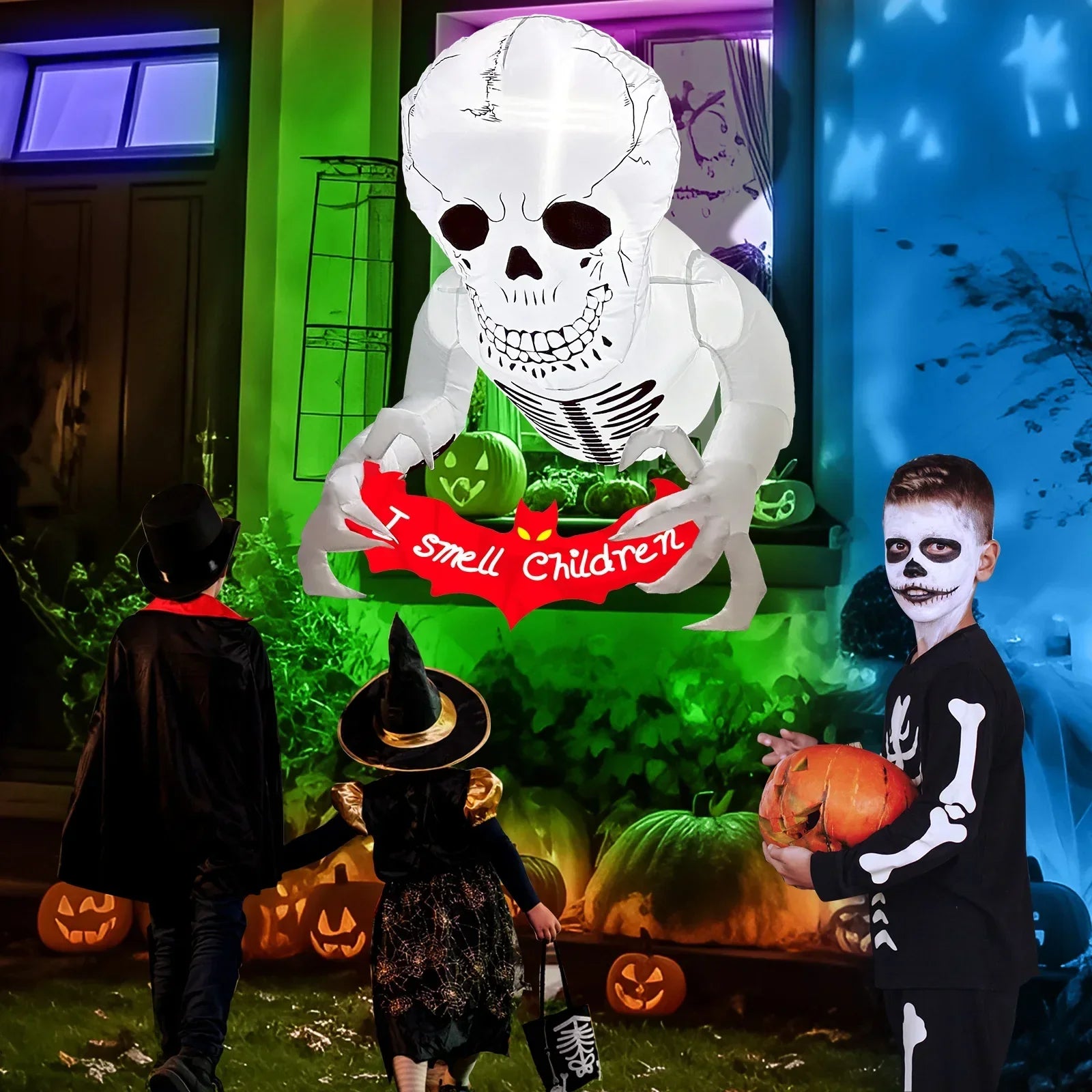 Halloween Inflatable Skull With Led Flying Skeleton