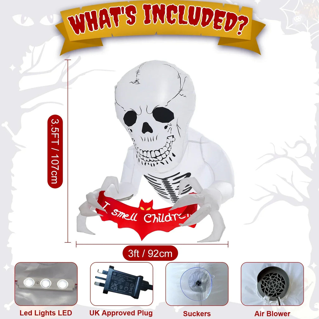 Halloween Inflatable Skull With Led Flying Skeleton