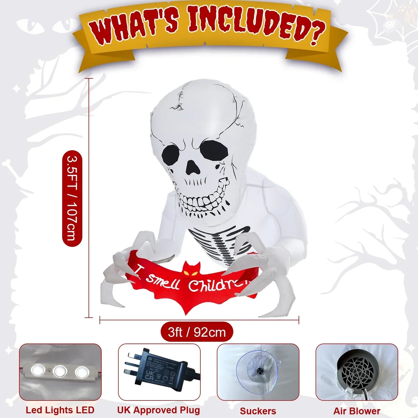 Halloween Inflatable Skull With Led Flying Skeleton
