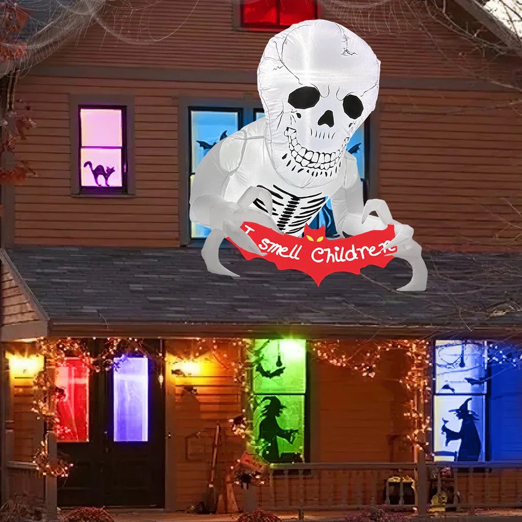 Halloween Inflatable Skull With Led Flying Skeleton