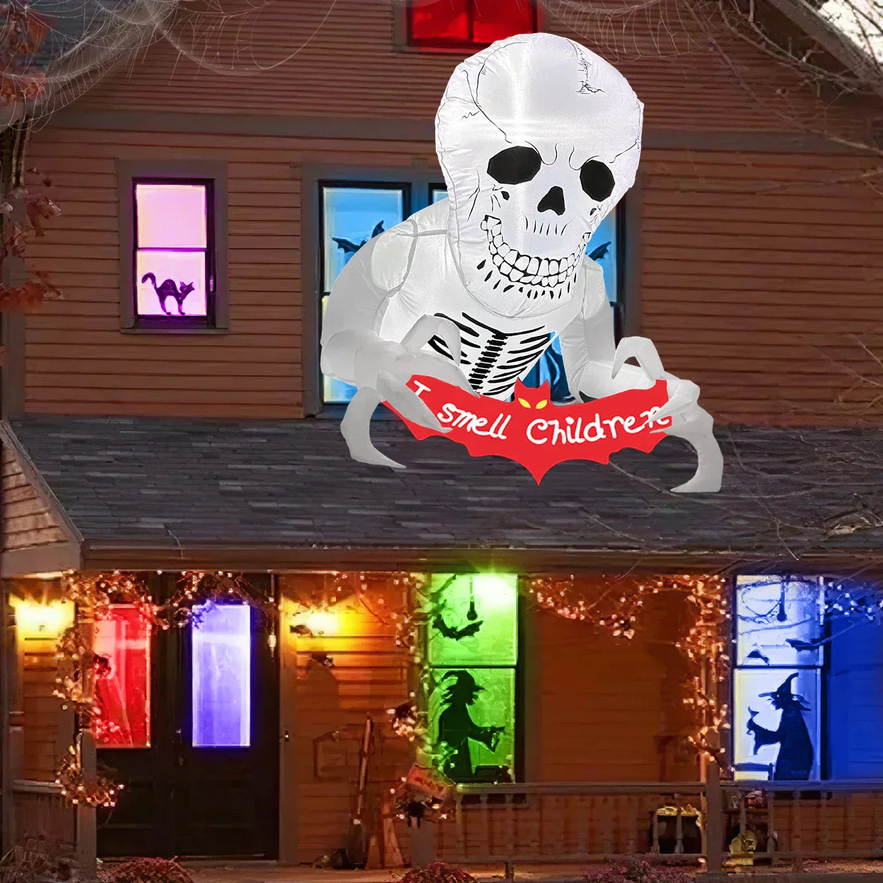 Halloween Inflatable Skull With Led Flying Skeleton