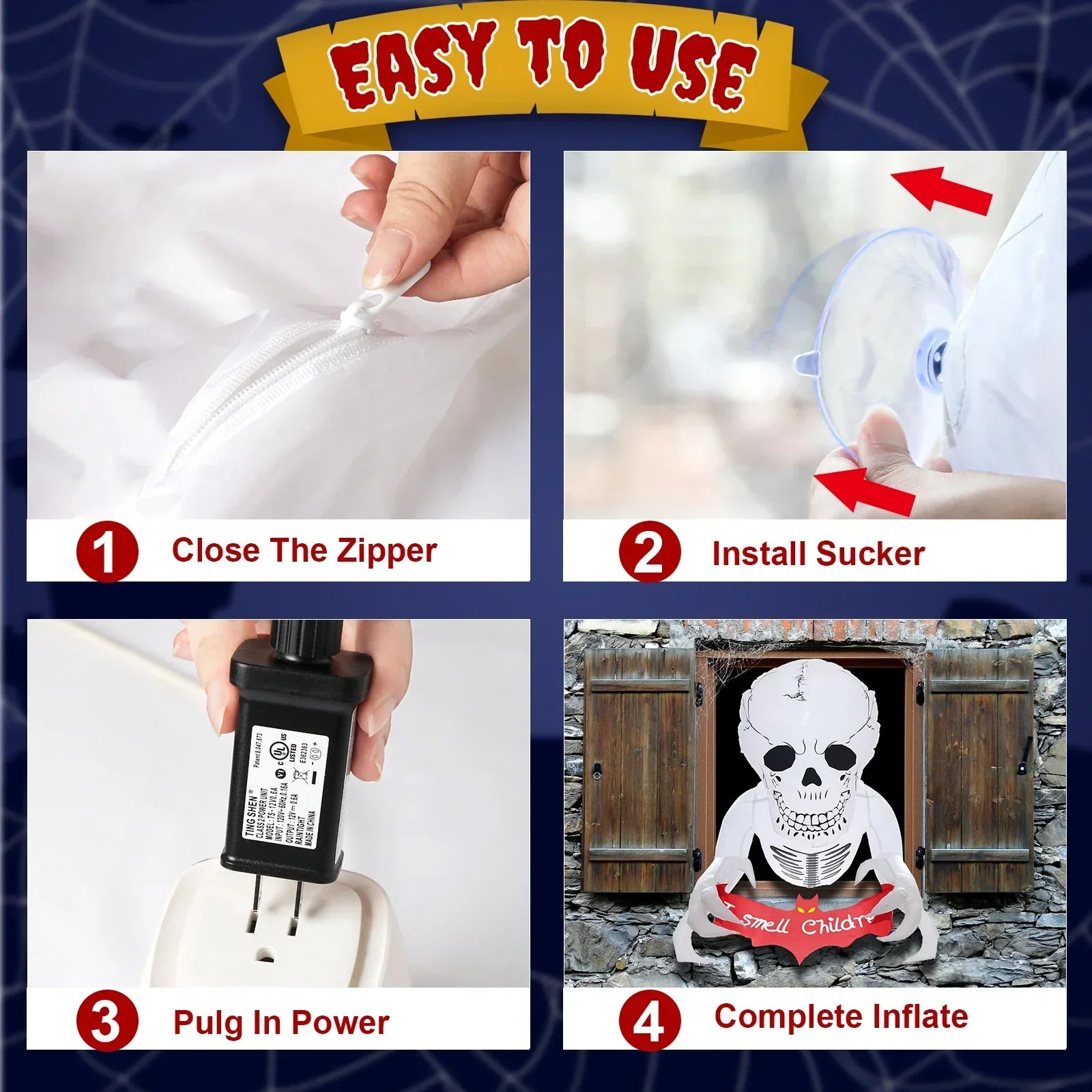 Halloween Inflatable Skull With Led Flying Skeleton