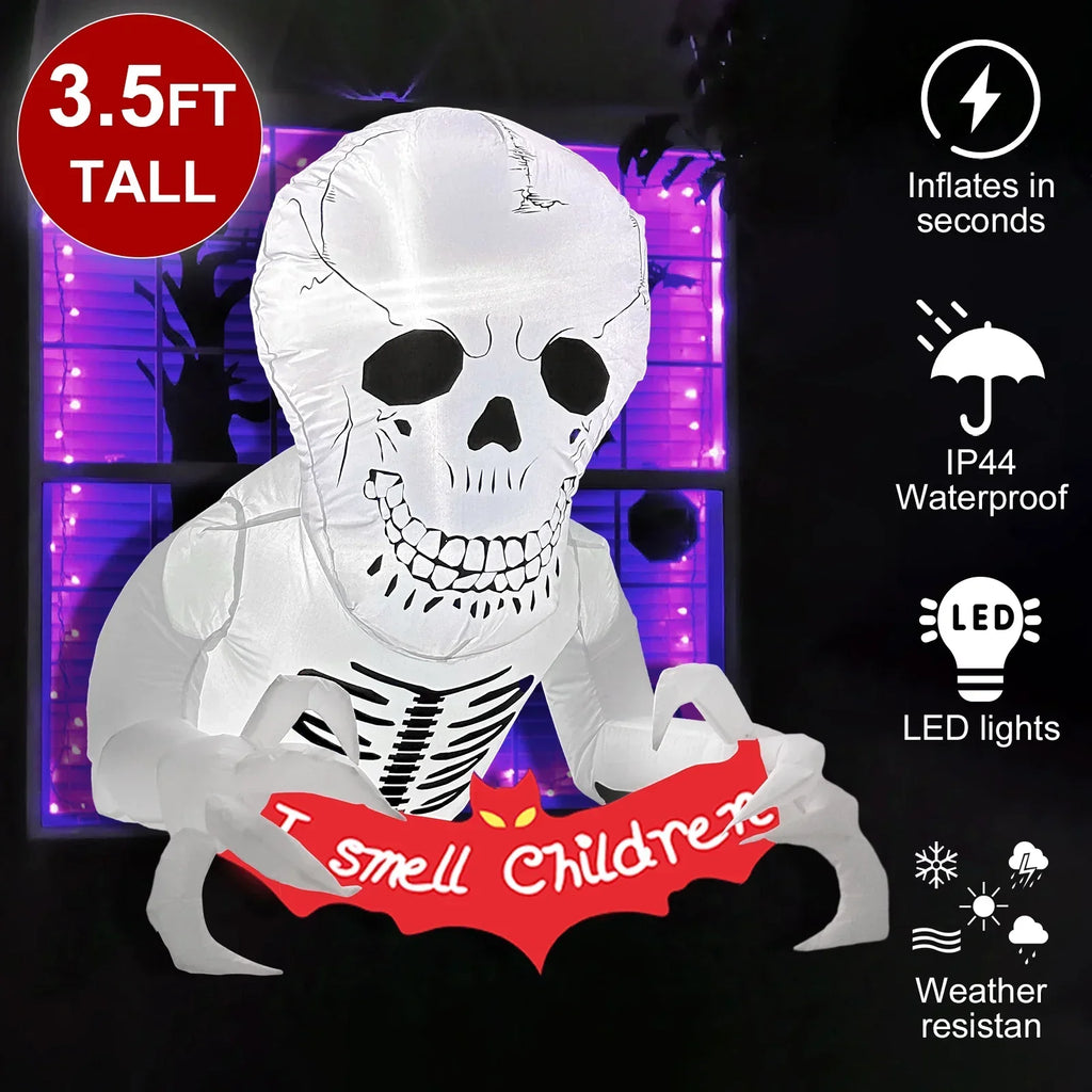 Halloween Inflatable Skull With Led Flying Skeleton